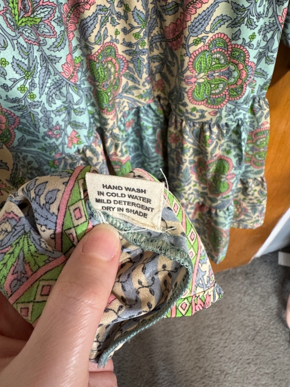 Boho Paisley Tie-Waist Long Sleeve Dress - Green Multi - Picture 10 of 10